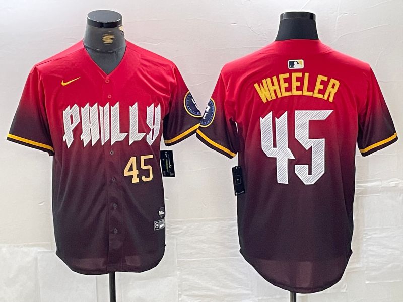 Men Philadelphia Phillies #45 Wheeler Red City Edition Nike 2024 MLB Jersey style 3->philadelphia phillies->MLB Jersey